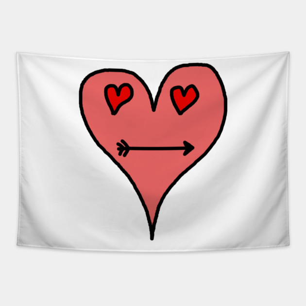 Playful Heart Face with Love Eyes and Arrow Smile Tapestry by Creatifly Graphic Tees