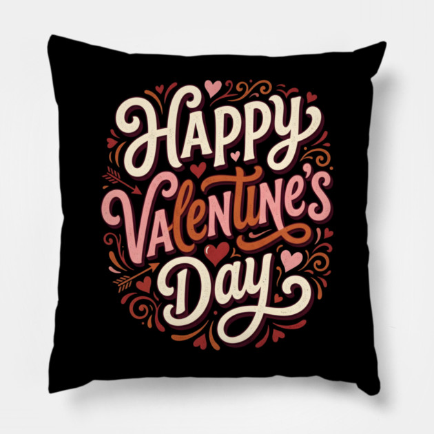 Happy Valentine's Day Pillow by Creatifly Graphic Tees