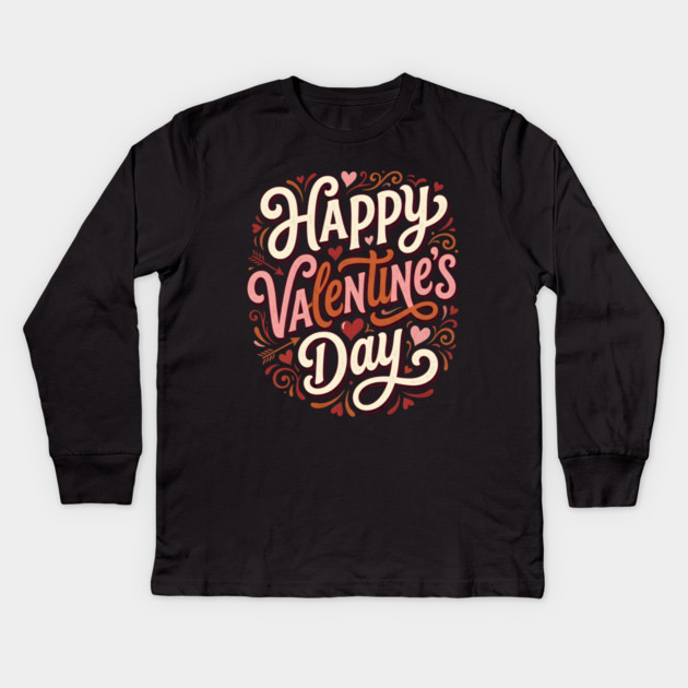 Happy Valentine's Day Kids Long Sleeve T-Shirt by Creatifly Graphic Tees