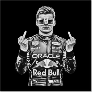 Memem Max Verstappen Middle finger Black white Posters and Art