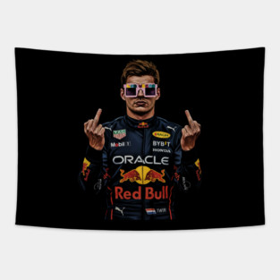 Memem Max Verstappen Middle finger Black white 90s Tapestry