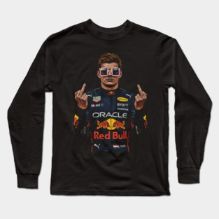 Memem Max Verstappen Middle finger Black white 90s Long Sleeve T-Shirt