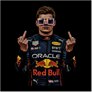 Memem Max Verstappen Middle finger Black white 90s Posters and Art