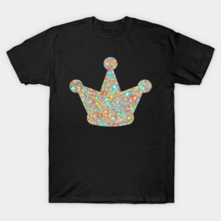 Vibrant Multicolored Glitter Crown Art with Rainbow Sparkles and Confetti Texture T-Shirt