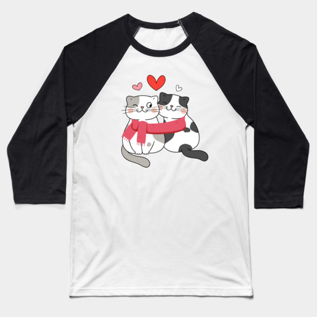 Romantic Kitty Couple Baseball T-Shirt by Champanie's Store