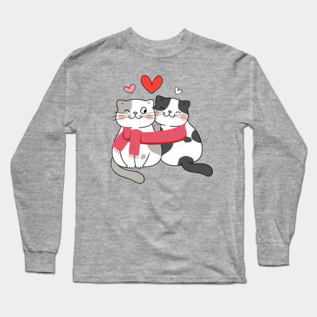 Romantic Kitty Couple Long Sleeve T-Shirt by Champanie's Store
