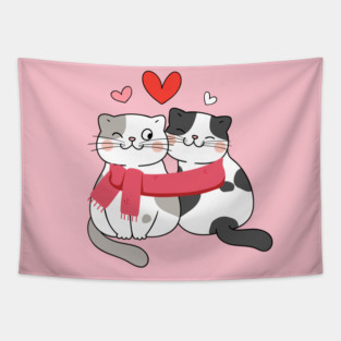 Romantic Kitty Couple Tapestry