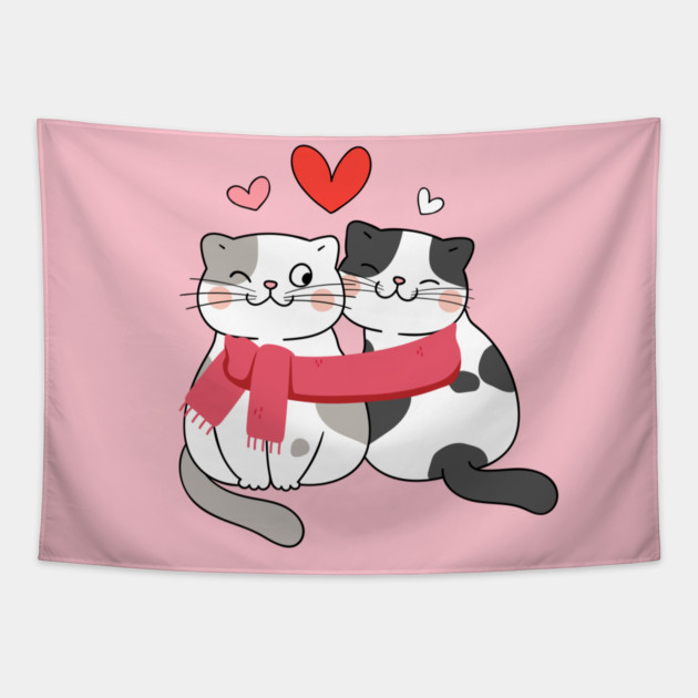 Romantic Kitty Couple Tapestry by Champanie's Store