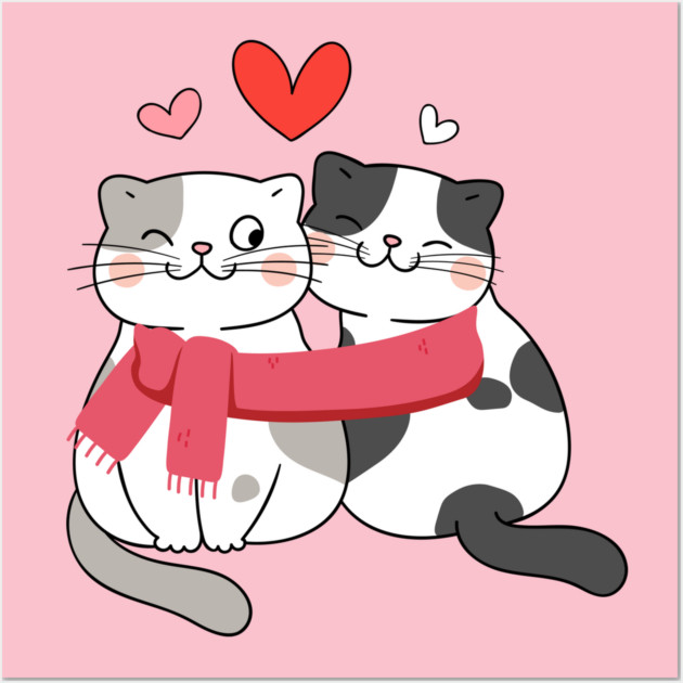 Romantic Kitty Couple Wall Art by Champanie's Store