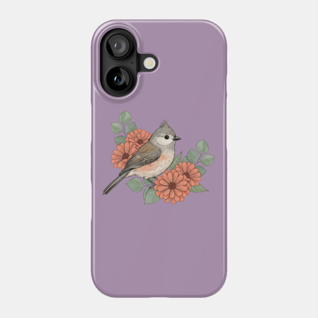 Tufted Titmouse with Coral Blooms Phone Case by BirdsnStuff