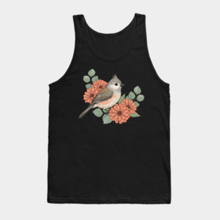 Tufted Titmouse with Coral Blooms Tank Top