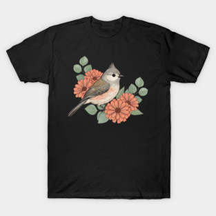 Tufted Titmouse with Coral Blooms T-Shirt
