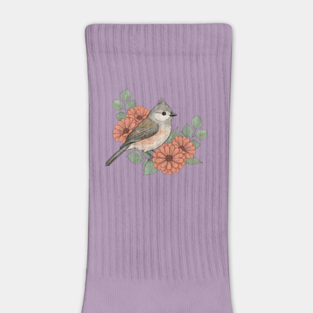 Tufted Titmouse with Coral Blooms by BirdsnStuff