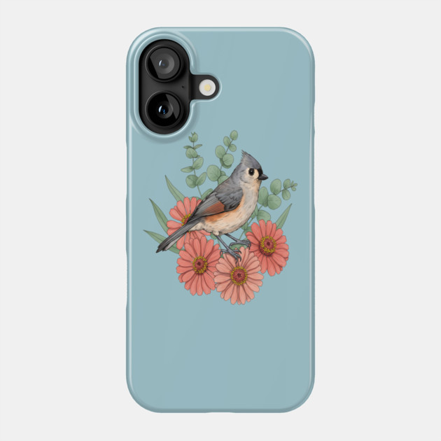 Vintage Tufted Titmouse Garden Art Phone Case by BirdsnStuff