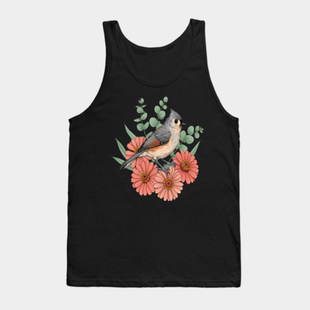 Vintage Tufted Titmouse Garden Art Tank Top by BirdsnStuff