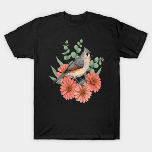 Vintage Tufted Titmouse Garden Art T-Shirt