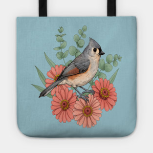 Vintage Tufted Titmouse Garden Art Tote