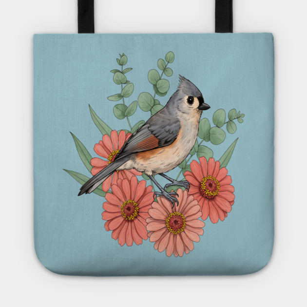 Vintage Tufted Titmouse Garden Art Tote by BirdsnStuff