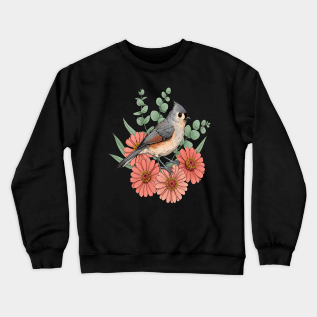 Vintage Tufted Titmouse Garden Art Crewneck Sweatshirt by BirdsnStuff