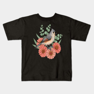 Vintage Tufted Titmouse Garden Art Kids T-Shirt