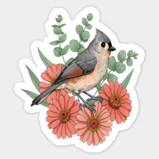 Vintage Tufted Titmouse Garden Art Magnet