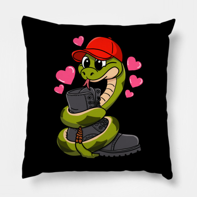 Red Hat Snake Loves Combat Boot Valentine Pillow by belownormal