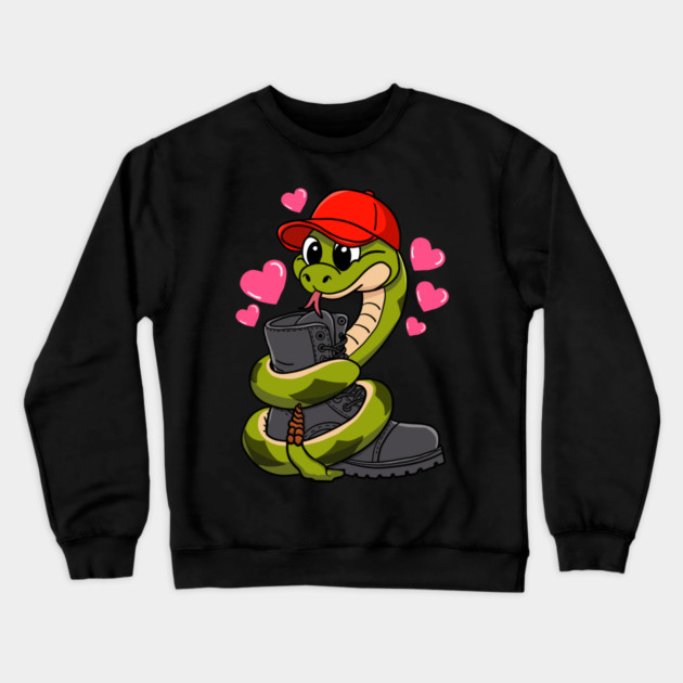 Red Hat Snake Loves Combat Boot Valentine Crewneck Sweatshirt by belownormal