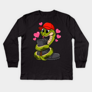 Red Hat Snake Loves Combat Boot Valentine Kids Long Sleeve T-Shirt