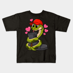 Red Hat Snake Loves Combat Boot Valentine Kids T-Shirt