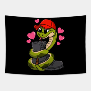 Red Hat Snake Loves Combat Boot Valentine Tapestry
