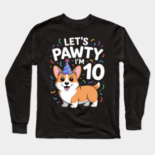 10 Years Old Corgi Dog Lover 10th Birthday Party Outfit Kid Long Sleeve T-Shirt
