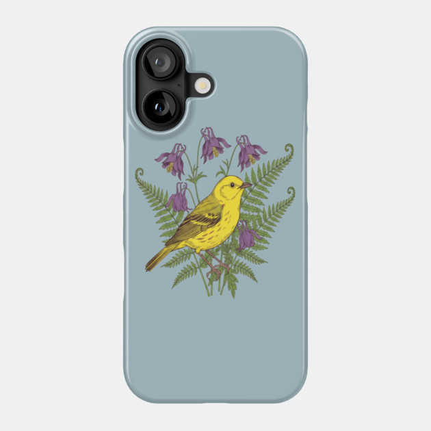 Vintage Yellow Warbler Floral Art Phone Case by BirdsnStuff