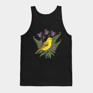 Vintage Yellow Warbler Floral Art Tank Top