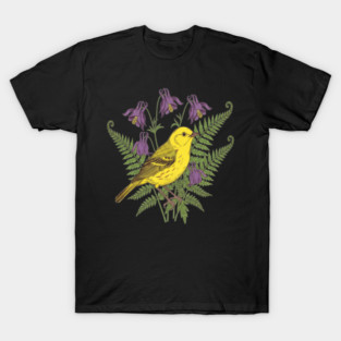 Vintage Yellow Warbler Floral Art T-Shirt