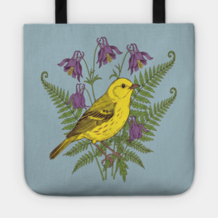 Vintage Yellow Warbler Floral Art Tote