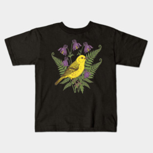 Vintage Yellow Warbler Floral Art Kids T-Shirt