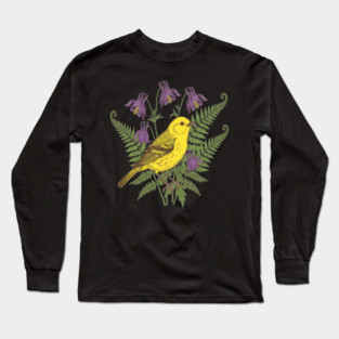 Vintage Yellow Warbler Floral Art Long Sleeve T-Shirt
