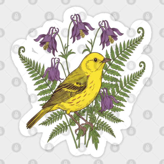 Vintage Yellow Warbler Floral Art Sticker by BirdsnStuff