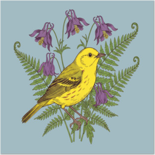 Vintage Yellow Warbler Floral Art Posters and Art