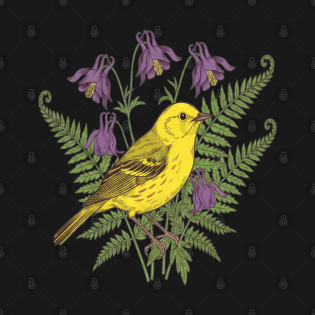 Vintage Yellow Warbler Floral Art by BirdsnStuff