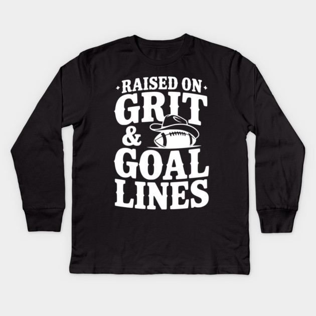 Raised on Grit & Goal Lines Kids Long Sleeve T-Shirt by Frank Ring
