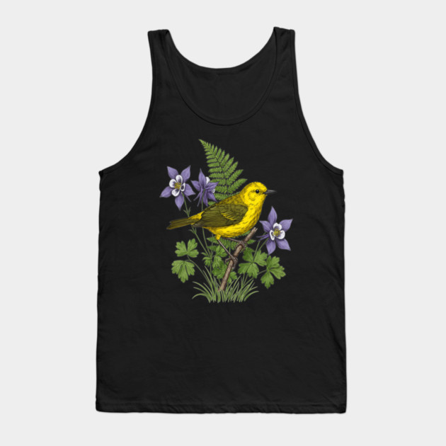 Yellow Warbler Botanical Forest Art Tank Top by BirdsnStuff