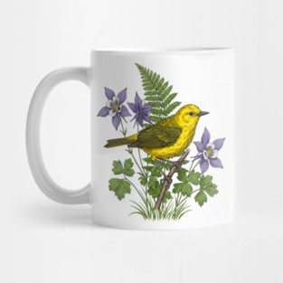 Yellow Warbler Botanical Forest Art Mug