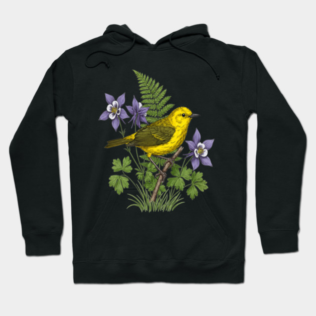 Yellow Warbler Botanical Forest Art Hoodie by BirdsnStuff