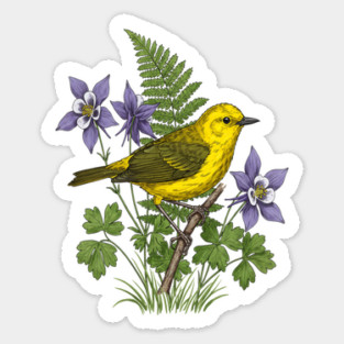 Yellow Warbler Botanical Forest Art Sticker