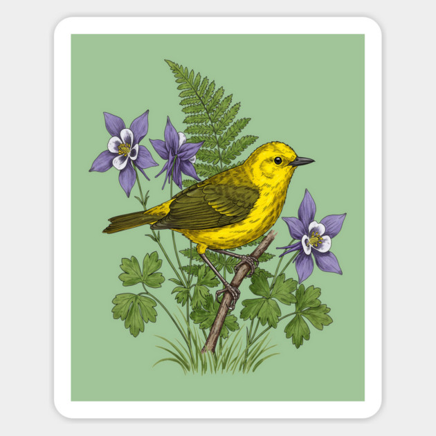 Yellow Warbler Botanical Forest Art Magnet by BirdsnStuff