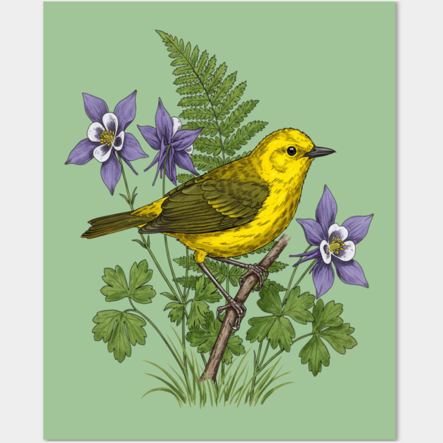 Yellow Warbler Botanical Forest Art Wall Art by BirdsnStuff