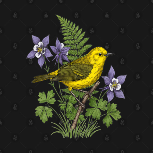 Yellow Warbler Botanical Forest Art by BirdsnStuff