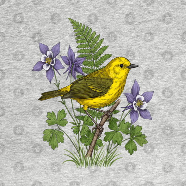 Yellow Warbler Botanical Forest Art by BirdsnStuff