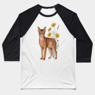 Vintage Abyssinian Cat Floral Design Baseball T-Shirt